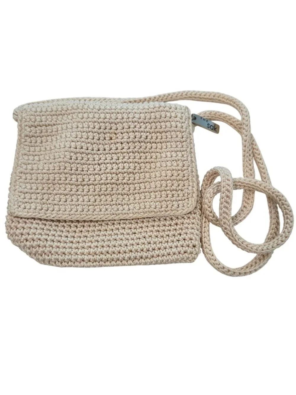 The Sak Cream Crocheted Small Crossbody Bag Shoulder Handbag Purse